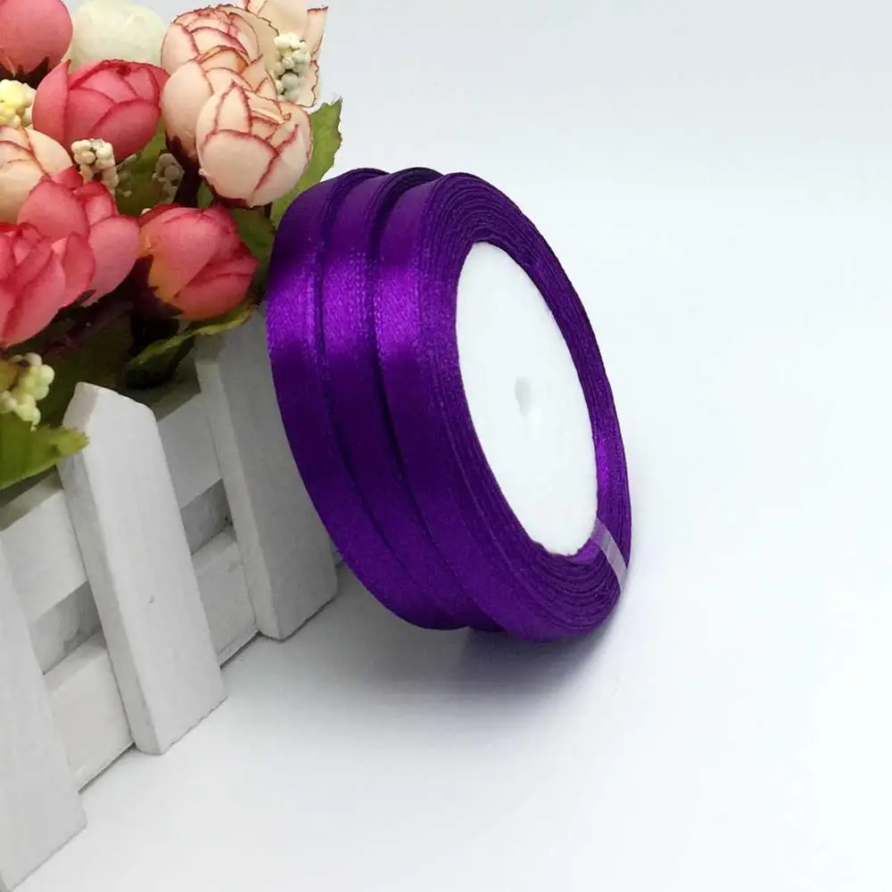 purple 15 цветов сплошной цвет 1 рулон 25 ярд 1/"(6 мм) односторонняя атласная лента, 25 ярдов/рулон вариант цвет подарок Свадебная Упаковка Декор - Цвет: purple