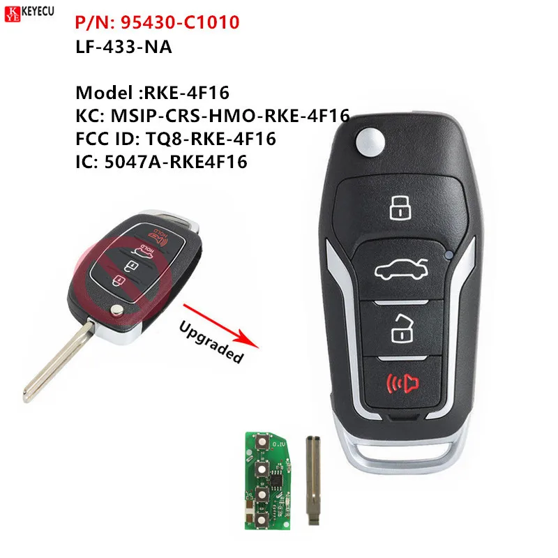 Новый запасной дистанционный ключ Keyecu с 4 кнопками 433 МГц чип ID46 для Hyundai Sonata 2014 2015