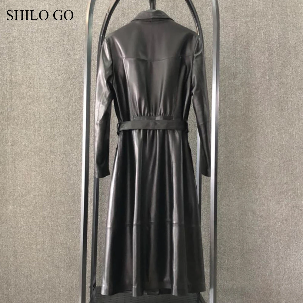 Женский кожаный Тренч SHILO GO длинное однобортное пальто из натуральной овечьей