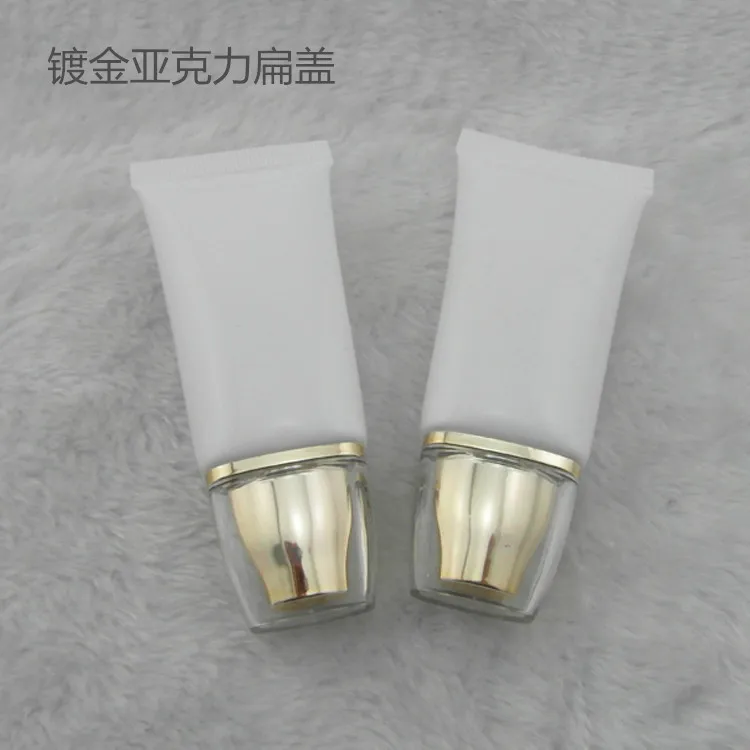 new items !!30ml flat shape white soft tube or mildy wash tube or butter or handcream tube with acrylic gold lid