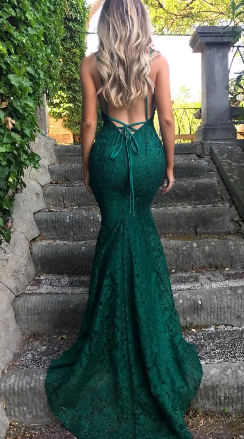

Robe De Soiree Mermaid Evening Dress Long 2020 V-Neck Backless Elegant Formal Dress Spaghetti Straps Vestido De Festa Abiye