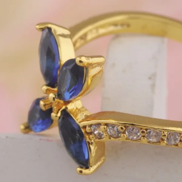 Модные женские кольца с синим камнем MxGxFam 24 чистого золота|ring flower|stone ringblue stone ring |