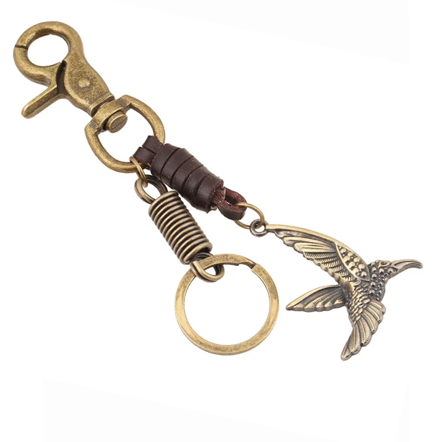 

Creative Punk Vintage Genuine Leather Eagle Keychain Bag Pendant Keyfobs Charm Car Key Chain Ring Jewelry Friends Gift FY063