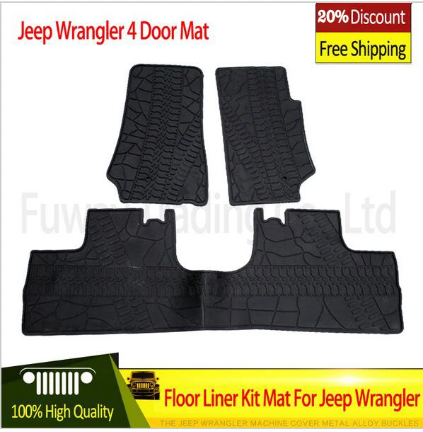 

Черный с логотипом/черный резиновый напольный коврик из ТПЭ для Jeep Wrangler Unlimited JK 4/2 Door 2007-2015
