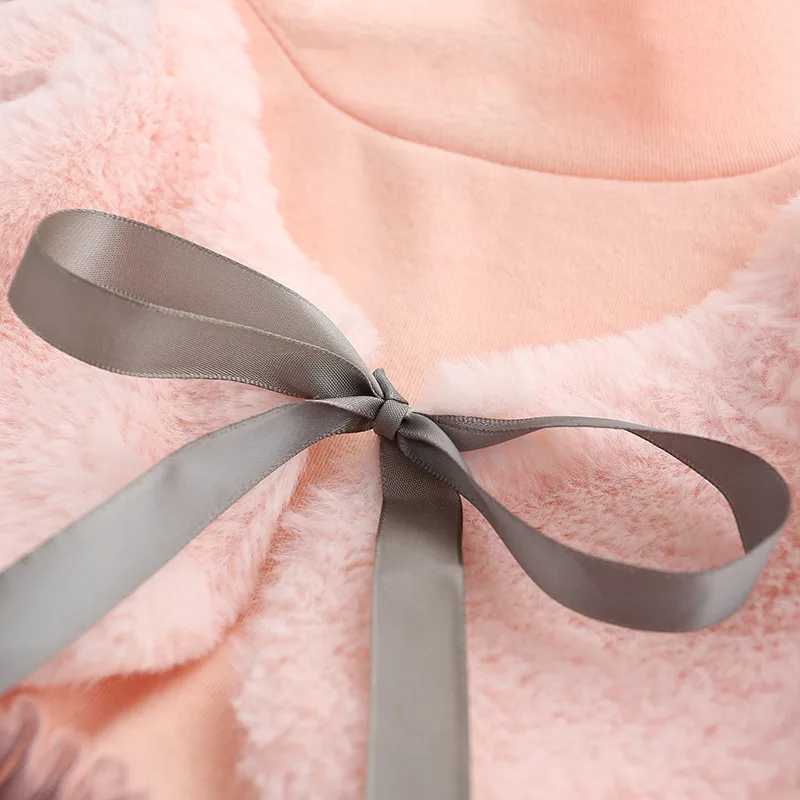 Girls Dress New Autumn Casual Style Cartoon Pink Long Sleeve Wool Bow Design For Princess Clothes | Детская одежда и обувь