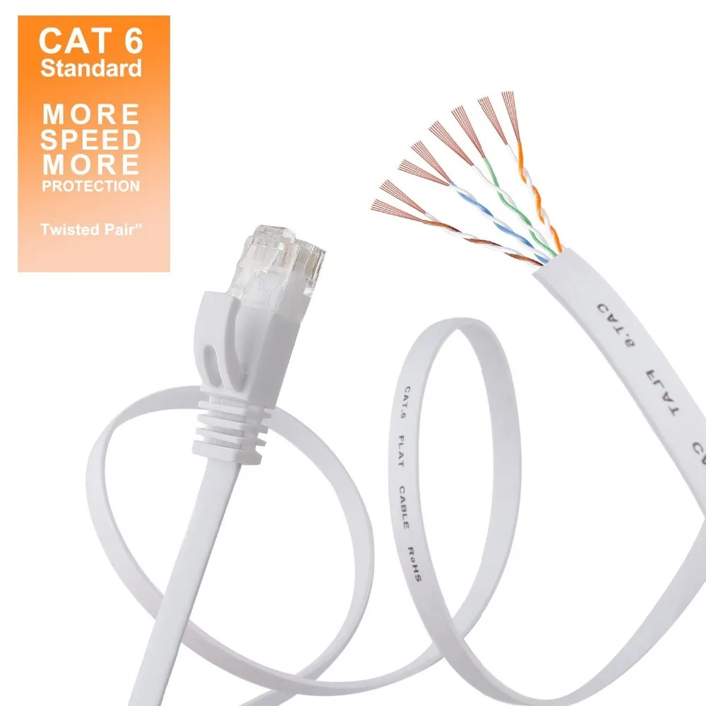 Ethernet Кабель Cat 6 плоский сетевой кабель 50 футов белый черный с разъемом Rj45 15 м|cable