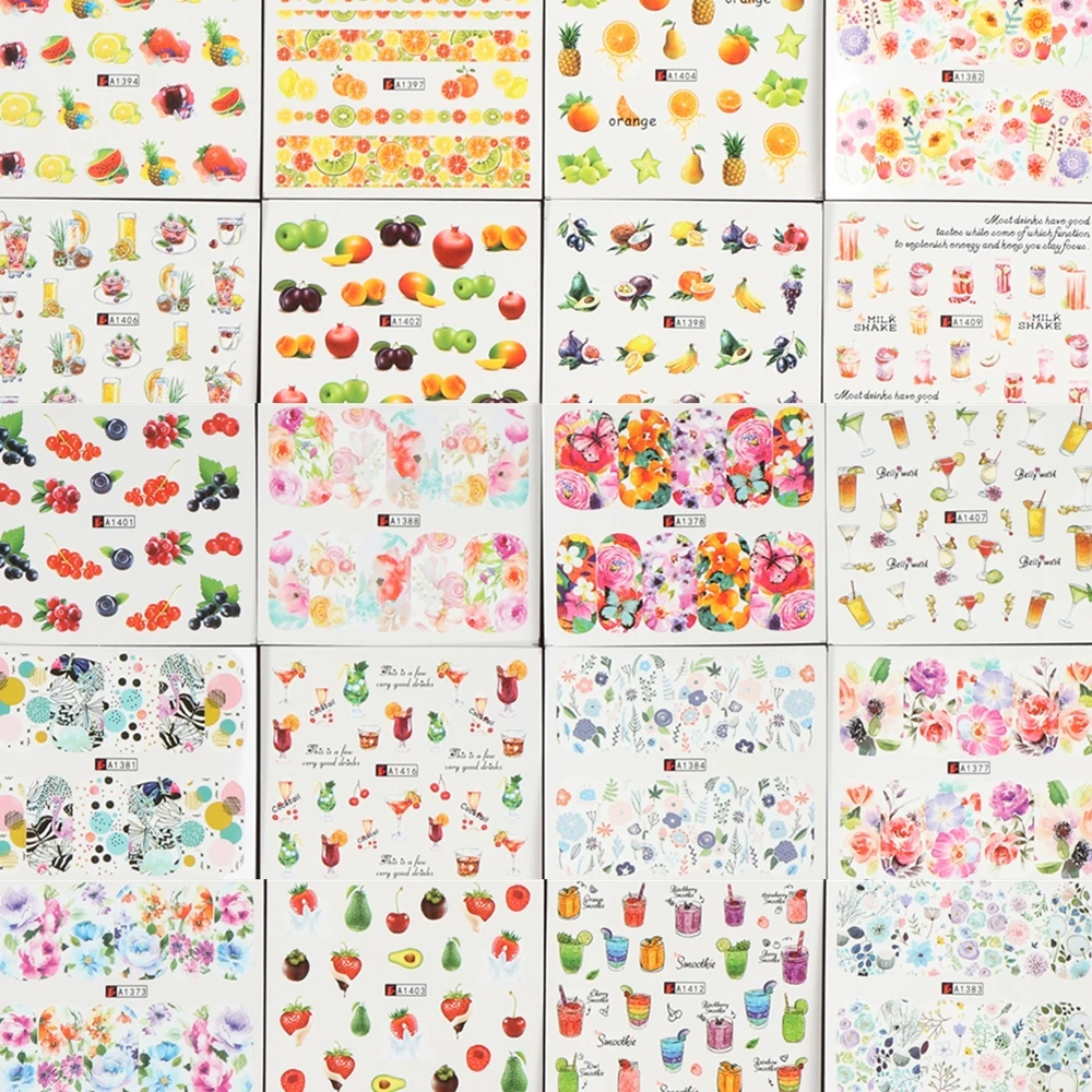 Monja 48 листов Дизайн ногтей Фруктовый цветок Коктейльная вода переводная полное