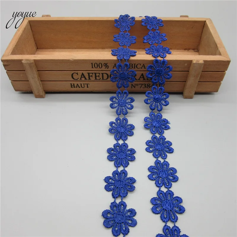 Royal blue Новинка, 2 ярда, яркие Изящные цветы, Маргаритка, полиэстер, кружевная отделка, вышитая кружевная лента для шитья, рукоделия, свадьбы - Цвет: Royal blue