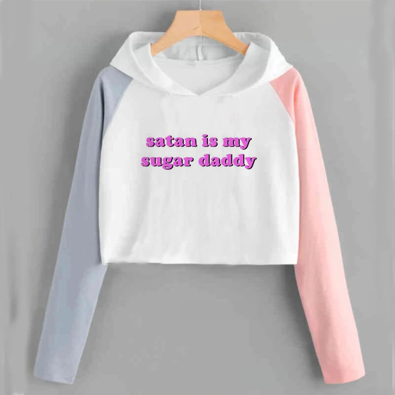 Женский укороченный топ с надписью Satan Is My Sugar Daddy Tumblr толстовка капюшоном топы для