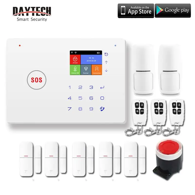GSM03-Kit3 DAYTECH GSM Wi-Fi сигнализация система автоматического набора обнаружения движения пожарный дым PIR датчик сигнализации домашняя охранная беспроводная GSM Сигнализация приложение - Цвет: GSM03-Kit3