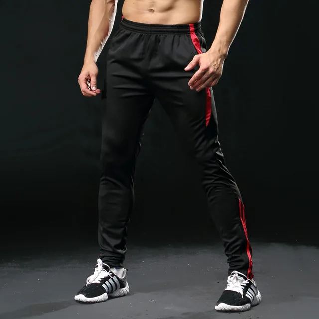 Pantalones deporte chandal, обтягивающие футбольные штаны, футбольные штаны, тренировочные мужские спортивные штаны, брюки для активного отдыха, штаны для бега, джоггеры - Цвет: black red