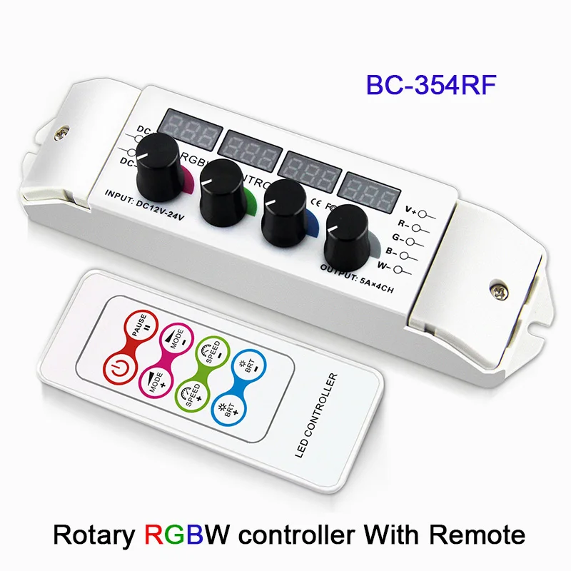 

BC 354 LED RGBW Controller with wireless Remote DC12-24V 5A*4CH rotary CV multi function light display for led strip tape light