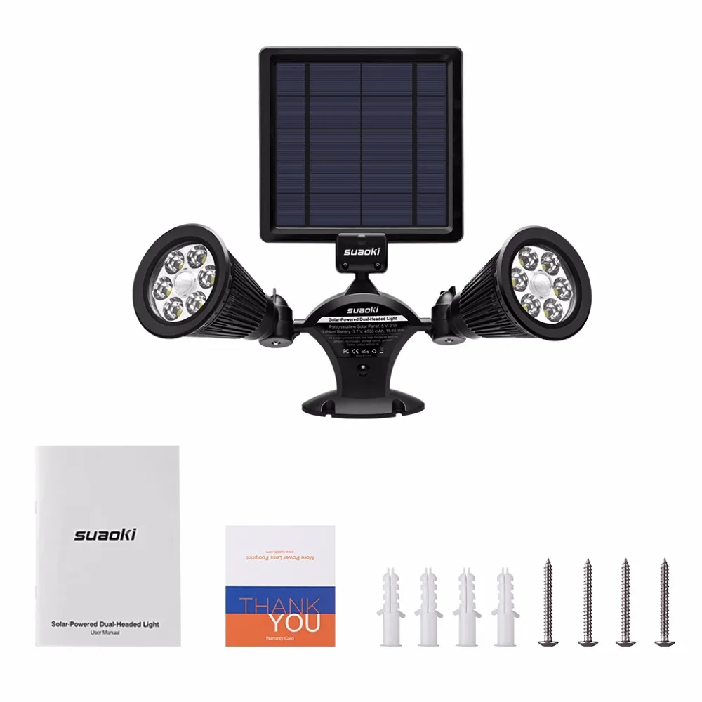 Suaoki лампа на солнечной батарее с датчиком движения Двойные прожекторы 360