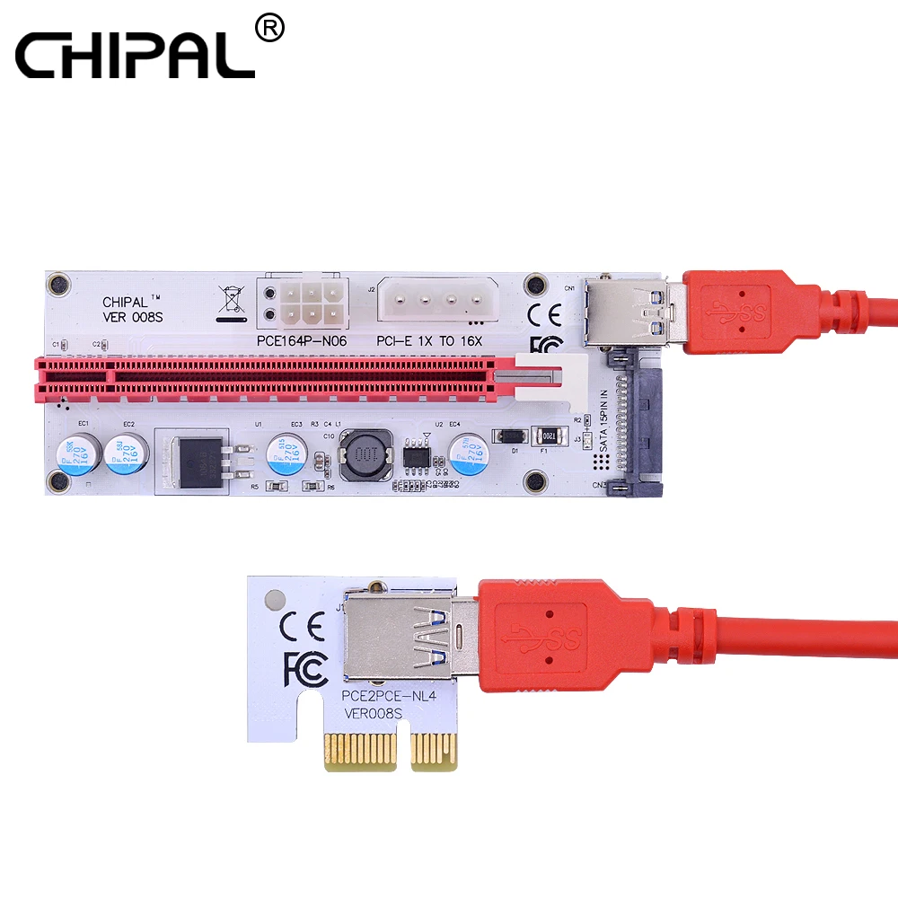 CHIPAL Red 60 см VER008S 3 в 1 PCI Express Райзер-карта 008s 1x к 16x адаптер 4Pin 6Pin SATA Power для видеокарты