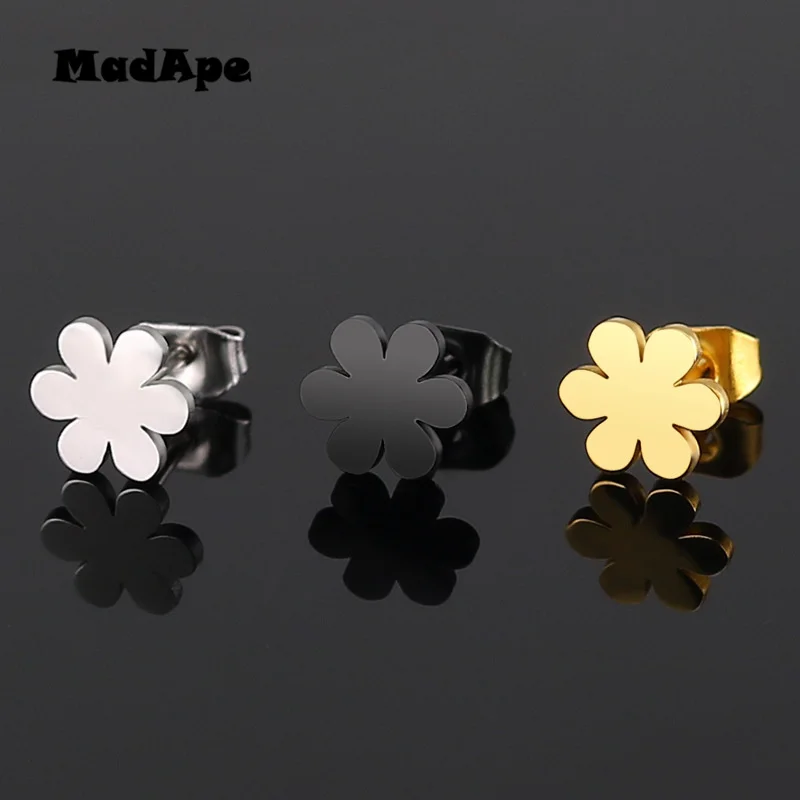 Женские серьги гвоздики MadApe из нержавеющей стали с шестью листьями и цветком 3