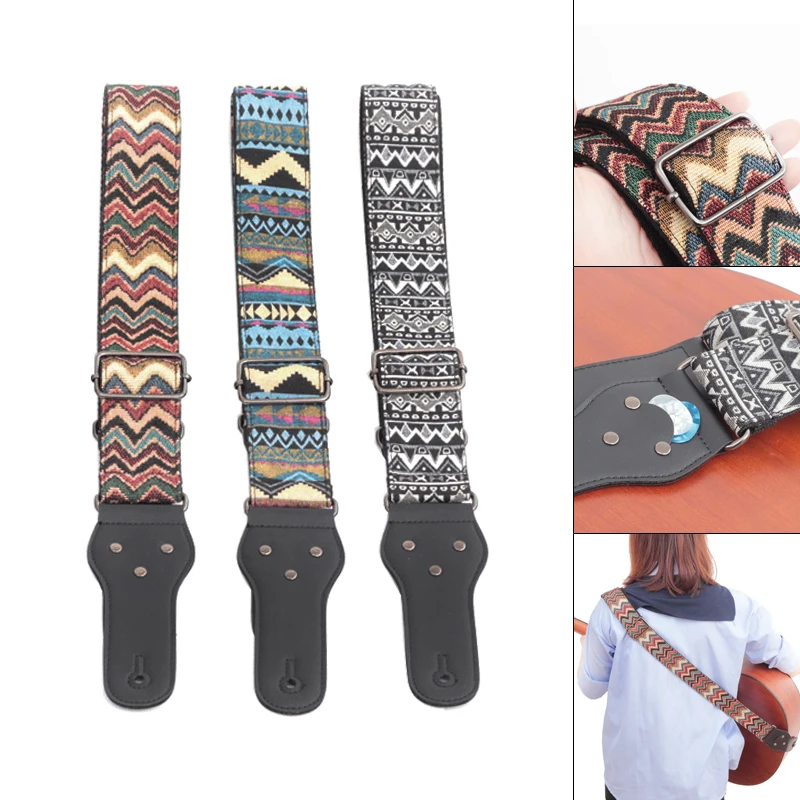 

Flowers Stripes Vintage Bohemia Style Guitar Strap with Woven Embroidery Fabrics for Guitar Bass 3 Colors Optional