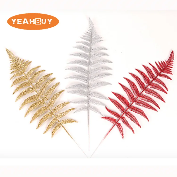 

40*20 cm 3 Colors Christmas Glitter Decorative Leaf Artificial Silk Leaves For Holiday Home Decoration Christmas Gift Supply