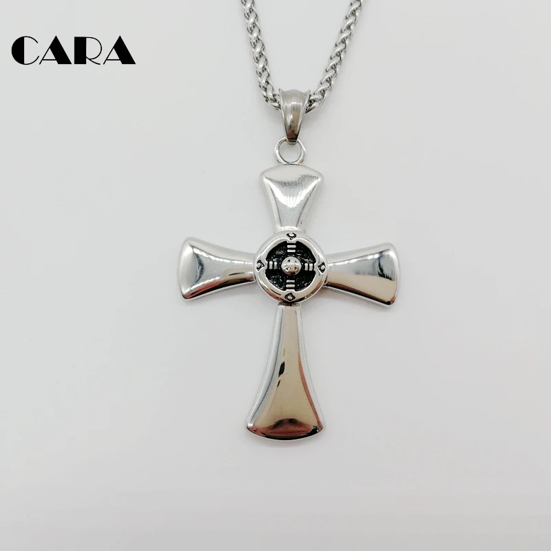 CARA Новая мужская мода серебристый крестик кулон ожерелье 316L из нержавеющей стали