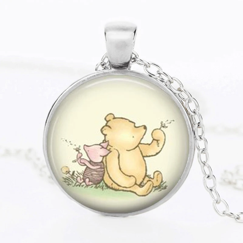 Cute Yellow Bear Round Glass Pendant Necklace Kawaii Cartoon Animal Necklaces For Women Kids Best Friends Gift Fashion Jewelry | Украшения