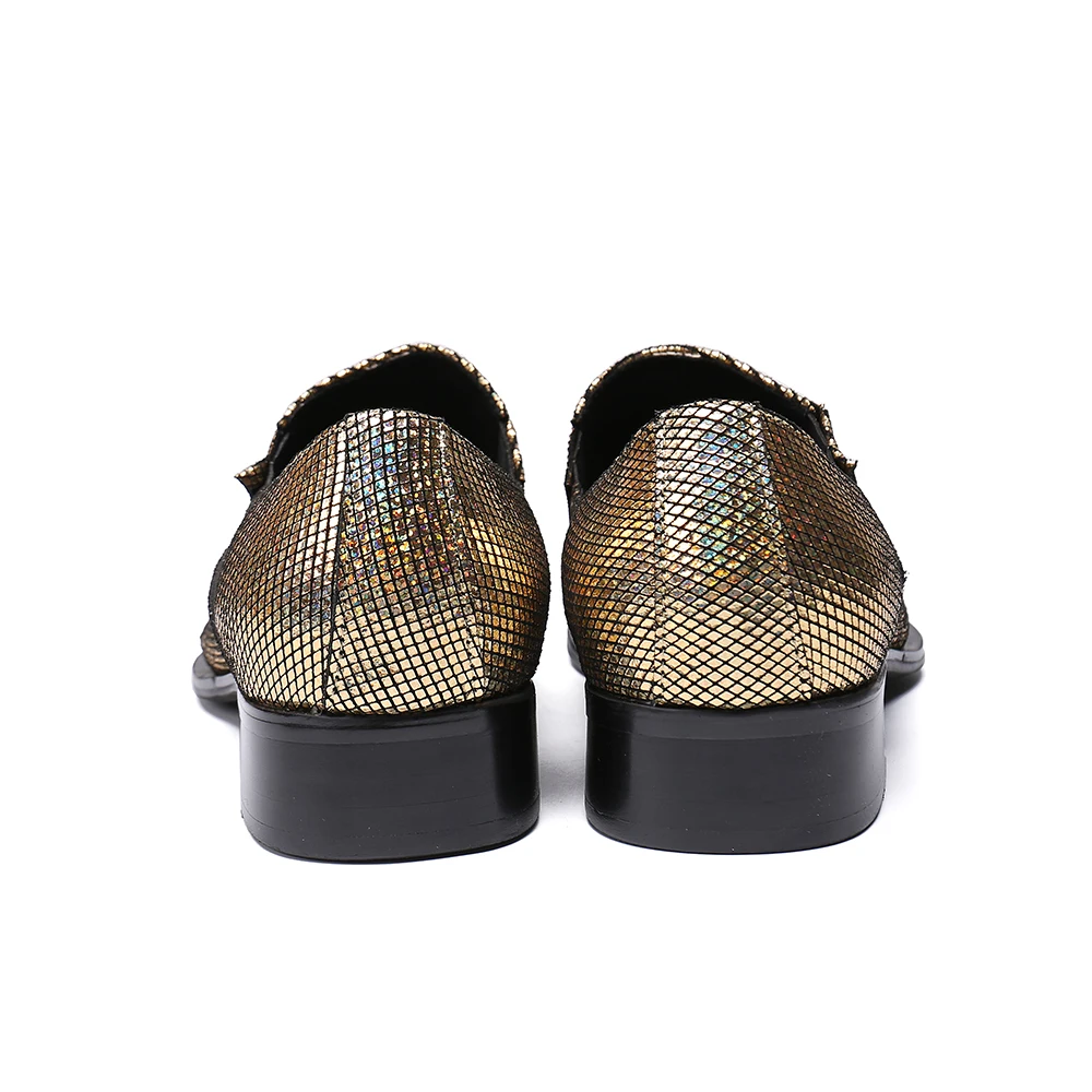 

Christia Bella Fashion Weave Genuine Leather Men Office Shoes Plus Size Metal Head Pointed Toe Slip on Formal Party Dress Shoes