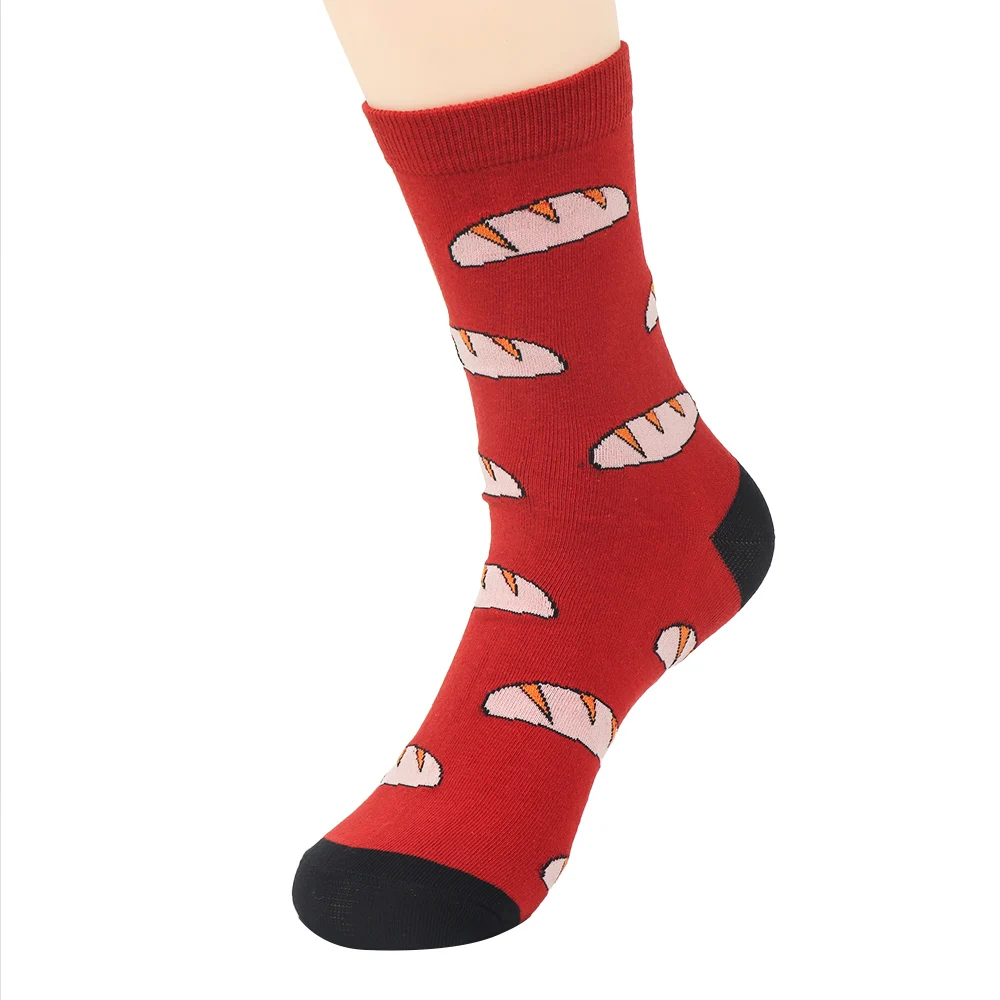 Red 1 пара классные красочные продукты хлеб мужские носки Harajuku жаккардовые забавные уличные Счастливые Носки calcetines hombre invierno - Цвет: Red