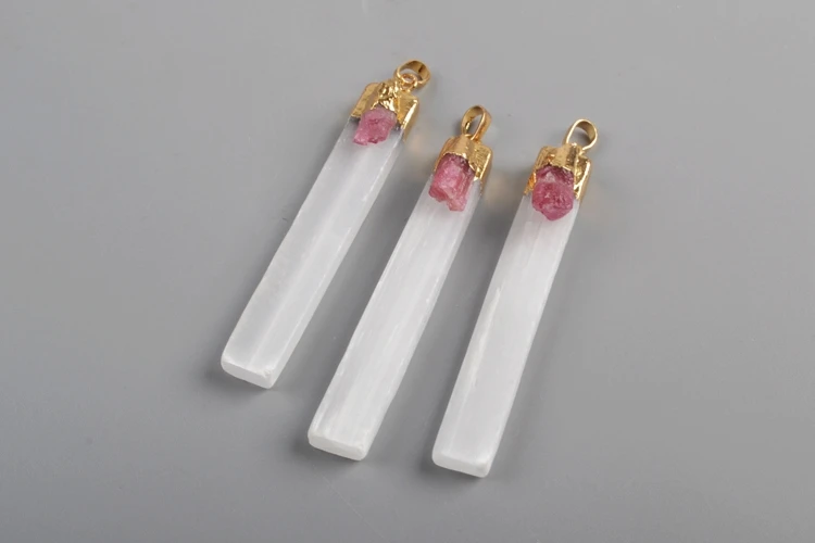 Pendant (pink) Ручной работы прямоугольник позолоченный селенитовый камень с натуральными аметистами Турмалин Подвески 18 дюймов женское ожерелье Подарки Прямая поставка G1805 - Metal color: Pendant (pink)
