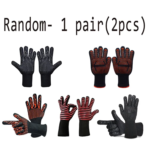 Random- 1 pair(2pcs) 500-800 градусов по Цельсию экстремальные термостойкие перчатки для барбекю для выпечки Прихватки для гриля кухонные аксессуары перчатки для приготовления пищи - Цвет: Random- 1 pair(2pcs)