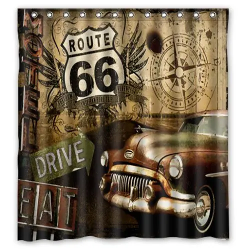 

Shower Curtain Tropical Route US Waterproof Fabric Bathroom