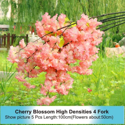 High 4 Fork High Densities 4 6 fork Fake Cherry Blossom Flower Branch Begonia Sakura Tree Stem for Event Wedding Tree Deco Artificial Decora - Цвет: High 4 Fork