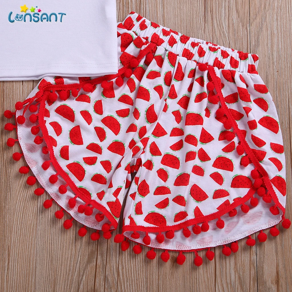 LONSANT 2Pcs/Lot Newborn Infant Baby Girls Clothing Sets Cotton Print Summer T Shirt+Shorts Girl Clothes New N30 | Мать и ребенок