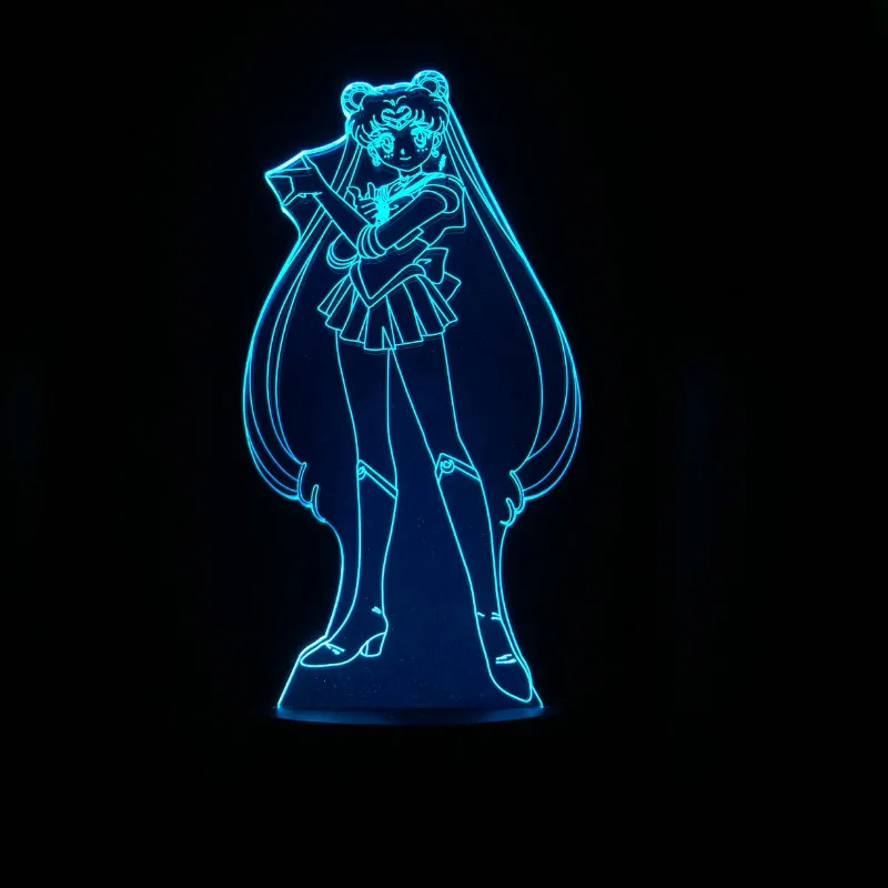 Усаги Цукино Рисунок USB 3D светодиодный ночной Светильник украшение для мальчиков, для малышей и детей постарше, футболка подарки для костюмированной вечеринки по японскому аниме «Сейлор Мун» настольная лампа прикроватный