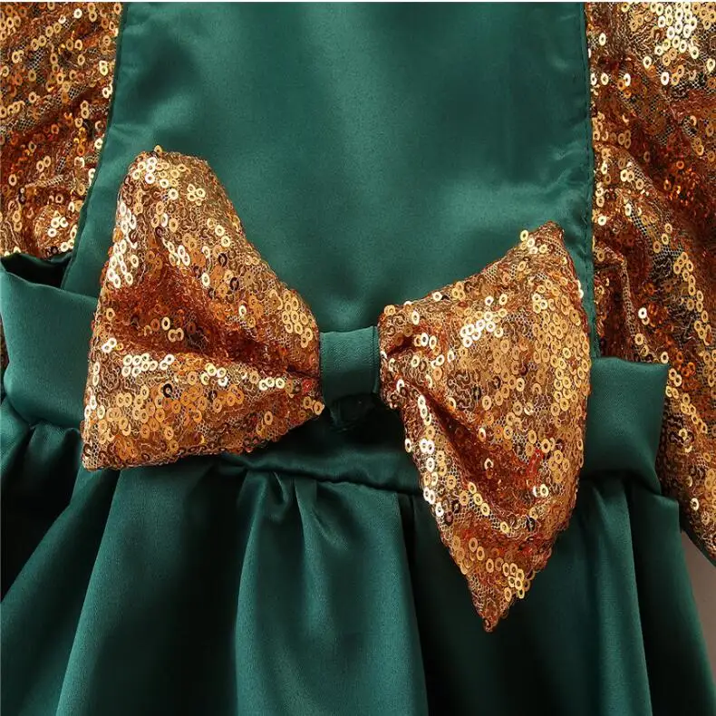 New Xmas Kid Girl Green Dress Sequin Bowknot Ruffle Baby Girls Party Christmas Toddler Wedding Princess Formal | Детская одежда и