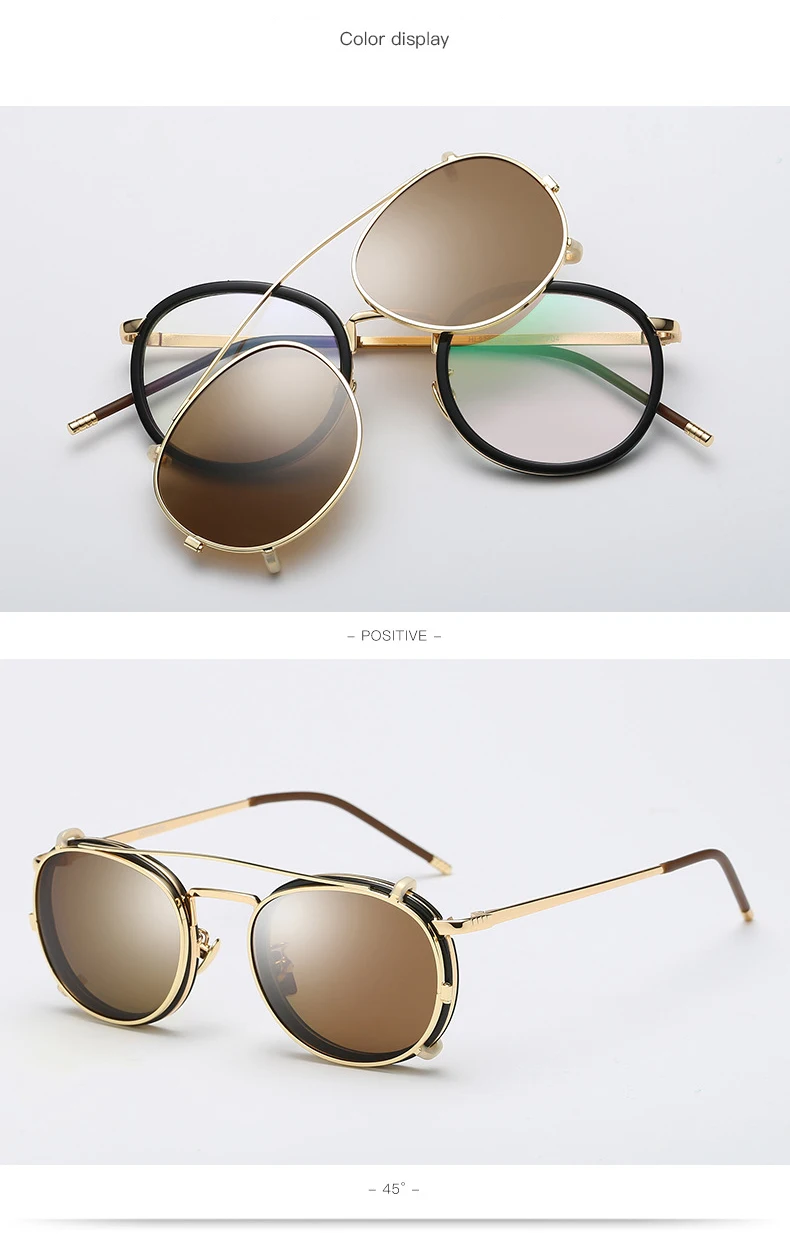 JackJad SteamPunk Style Lens Removable Polarized Sunglasses Clip On Vintage Round Metal Eyewear Sun Glasses Oculos De Sol 2776