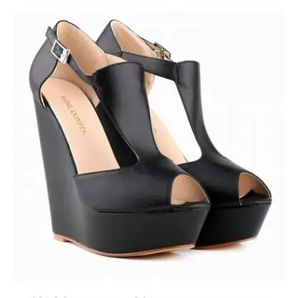 black loftex Loslandifen/модные пикантные женские летние туфли на платформе и танкетке; вечерние туфли на высоком каблуке; женские вечерние босоножки с пряжкой на щиколотке; большие размеры 35-42 - Цвет: black loftex