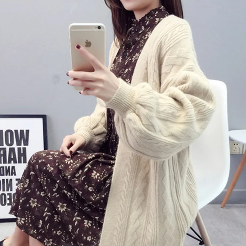 Autumn Winter Women's Sweater Cardigans Pull Hiver Femme 2019 Fashion Women Long Section Coat Lantern Sleeve |