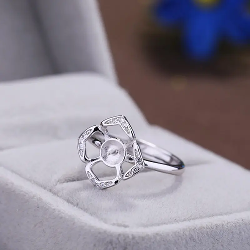 925 Sterling Silver Women Engagement Wedding Ring CZ 8 9 10mm Round Bead or Pearl Semi Mount fit Amber Garnet Wholesale | Украшения и