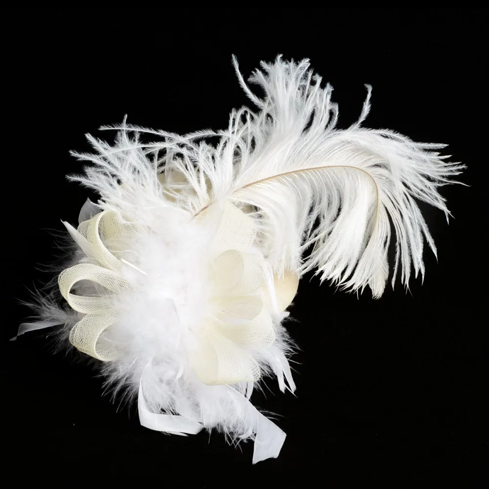 New Solid Cream Feather Mini Top Hat Organza Mesh Hair Clip Fascinator Wedding Bridal Party Brides Accessories for women |