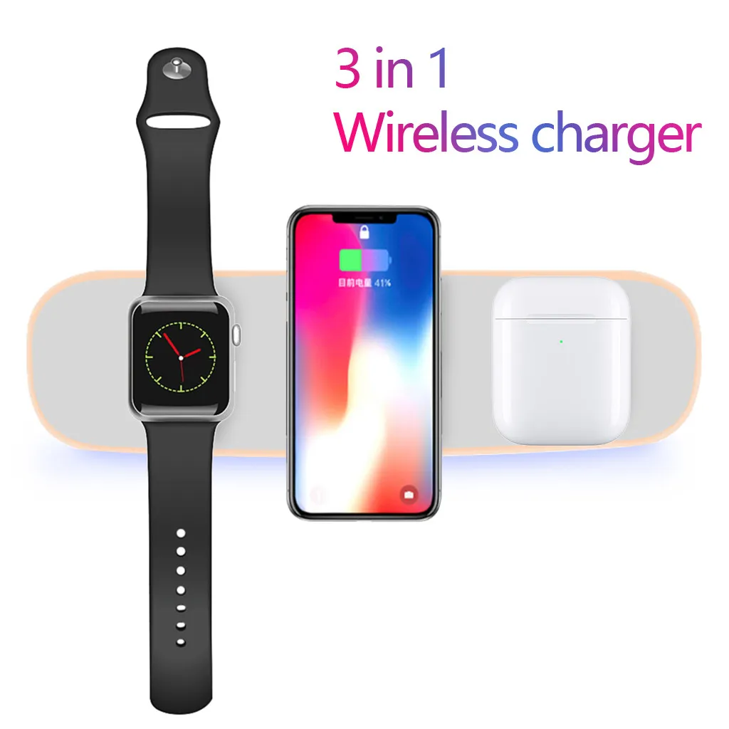 Ouhaobin 3 в 1 Airpower Беспроводное зарядное устройство Pad Qi Держатель для Airpods 2th Apple Watch