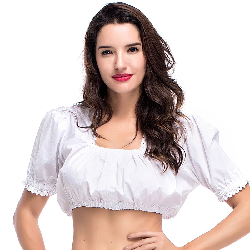 Для взрослых женщин Oktoberfest традиционный Dirndl Блузка Белый укороченный топ рубашка