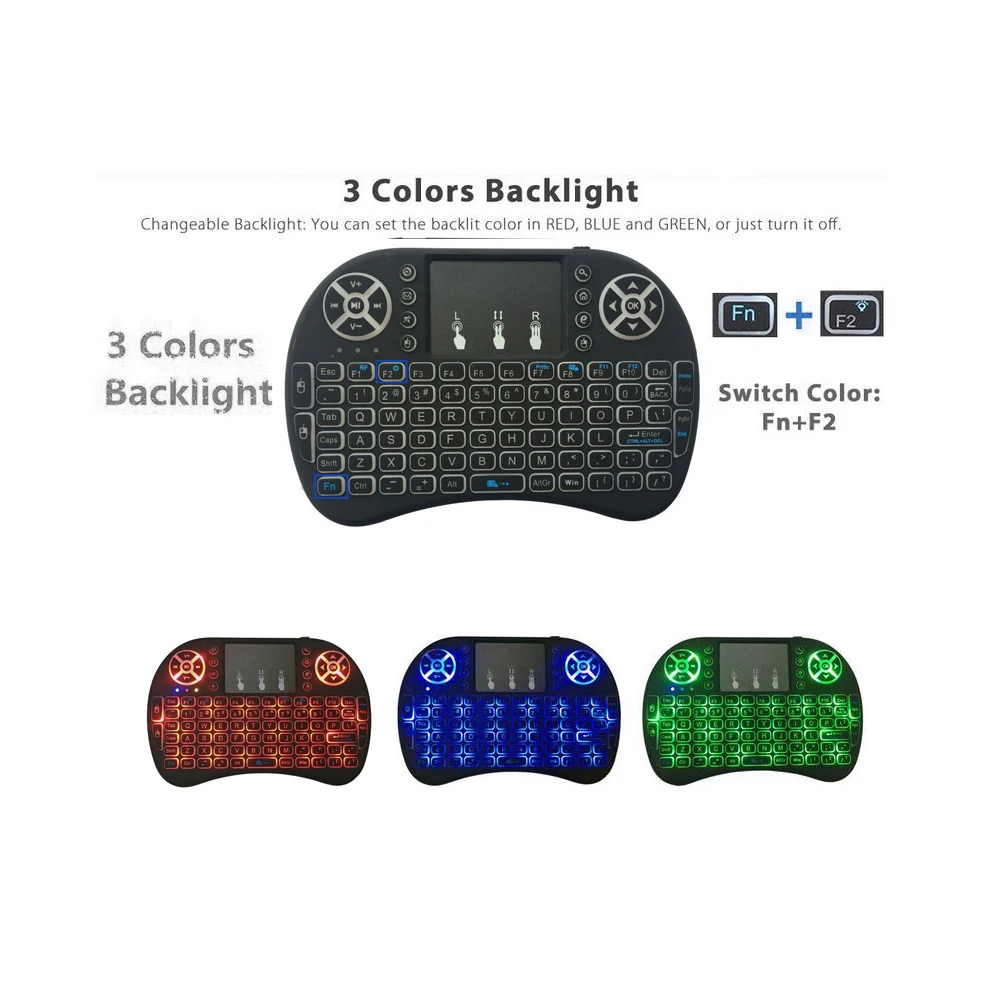 Русский rf Беспроводной красочные клавиатура с подсветкой I8 2.4 ГГц Air Мыши