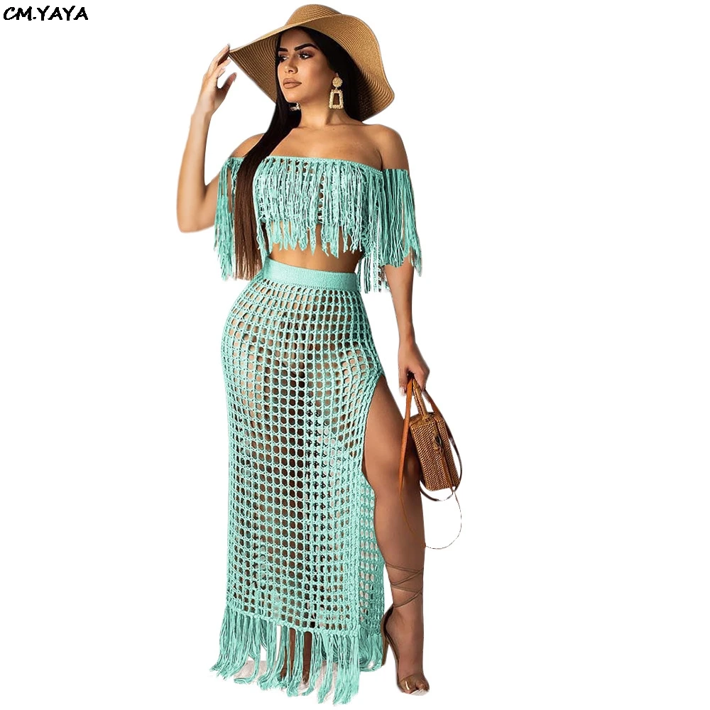 Женский пляжный костюм двойка из двух частей укороченный топ с бахромой и