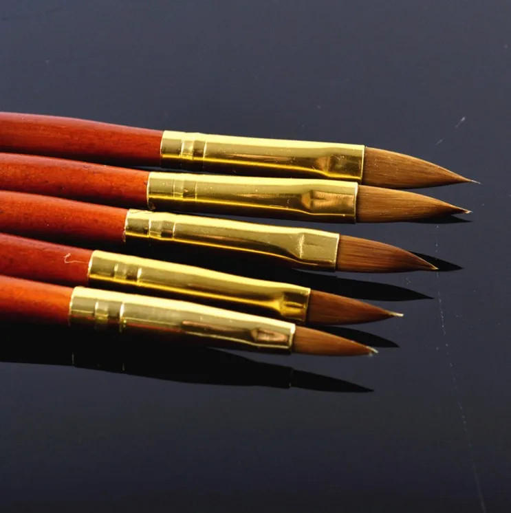 

2016 Red Wooden Handle #4#6#8#10#12 5pcs/set 2 Way Double Use Dotting Pen+Acrylic brush Painting Tool Nail Art Set Free Shipping