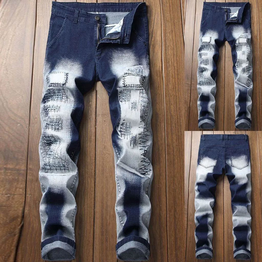 JAYCOSIN Мужские Винтажные джинсовые брюки с принтом высокого качества винтажные