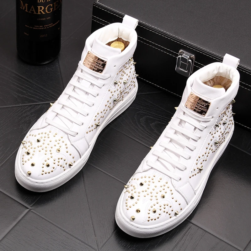 Stephoes Men Trending Fashion Ankle Boots Spring Autumn High Top Rivets Hip Hop Casual Shoes Male Luxury Brand Punk |