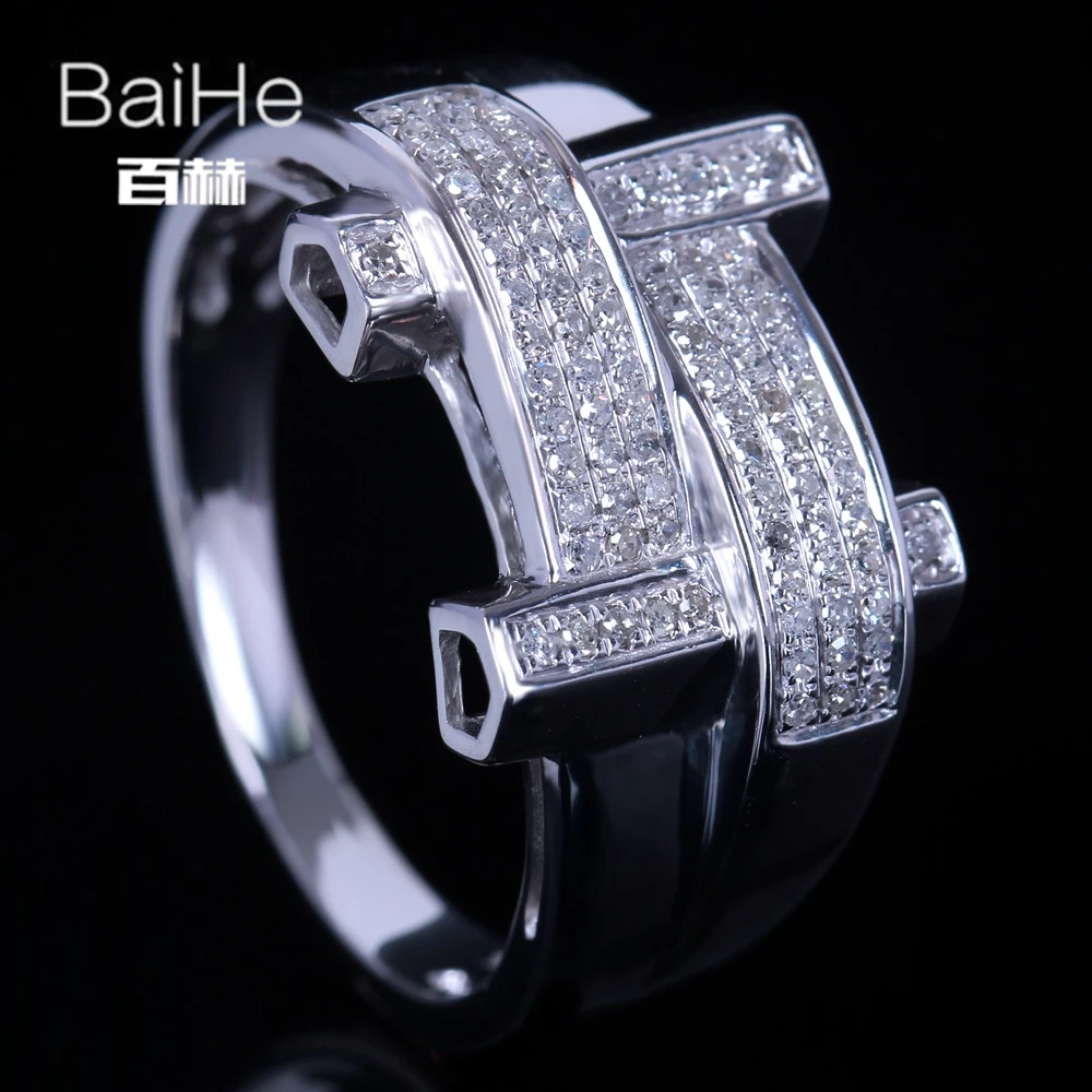 BAIHE Стерлинговое Серебро 925 0.42CT Сертифицированный H/SI круглый огранка натуральные бриллианты свадебные мужские классические ювелирные украшения кольцо