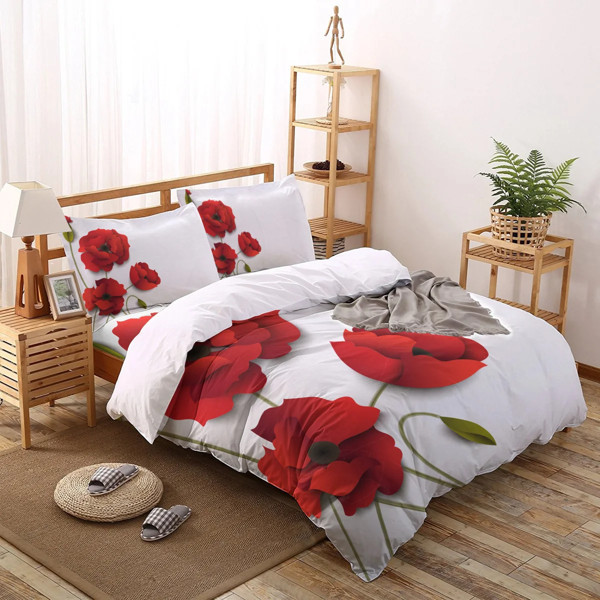 Комплект постельного белья FamilyDecor роскошное покрывало с цветком Красного мака 3D