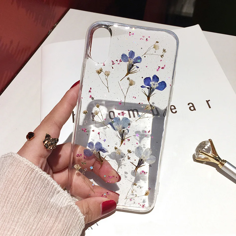 Moskado настоящие сушеные цветы прозрачный чехол для телефона для iphone 6 6s 7 8 Plus прозрачный мягкий ТПУ красивый чехол для iphone X XS Max XR