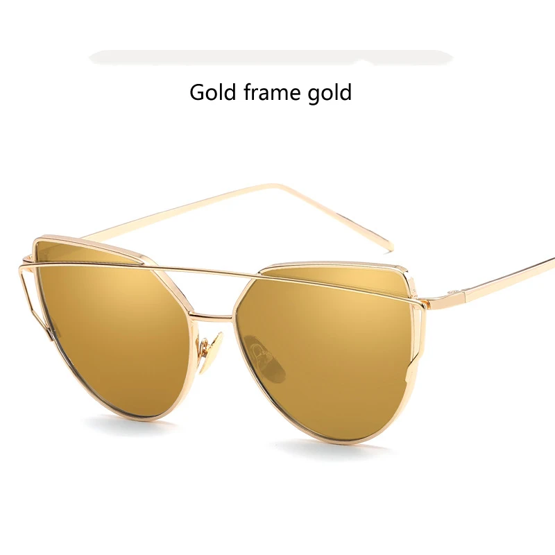 Gold frame gold Новые модные солнцезащитные очки «кошачий глаз» Для женщин Брендовая Дизайнерская обувь Twin-зеркало, солнцезащитные очки, розовое золото металлические UV400 Lentes de sol Hombre - Цвет линз: Gold frame gold