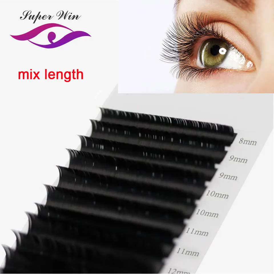 16rows/case 5~20mm mix premium natural synthetic mink individual eyelash extension makeup cilia professional | Красота и здоровье