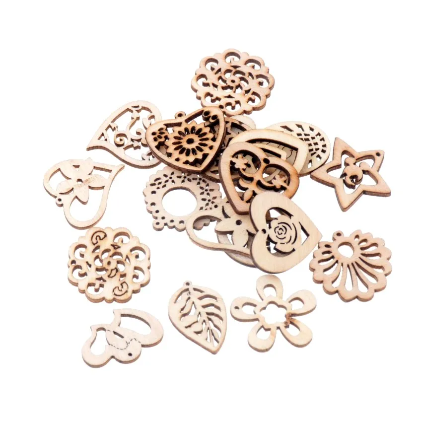 

Best Quality 50Pcs Flatback Wood Craft Decoration Promotions Scrapbooking Embellishments Mixed Styles Pendants